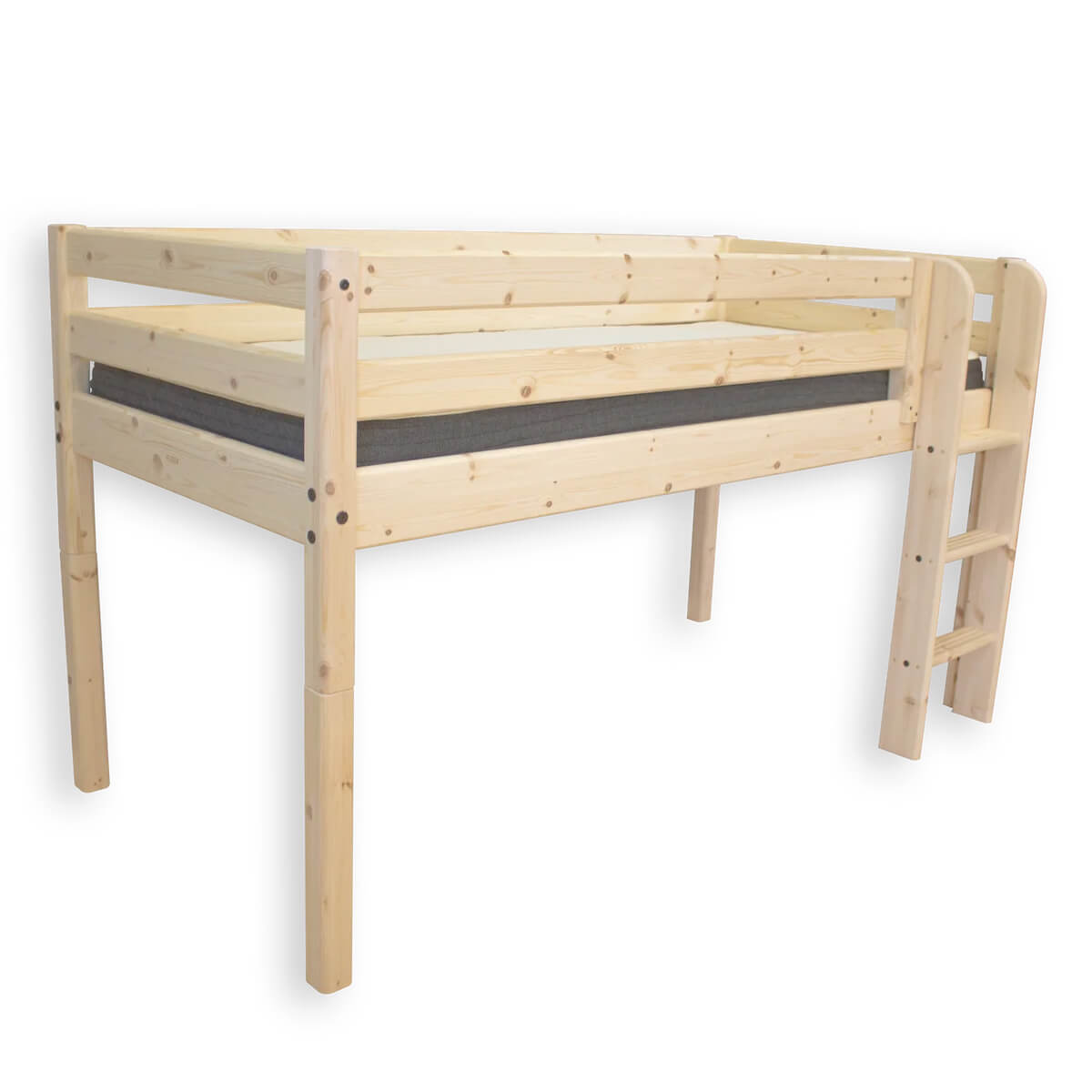 Cama media alta 90x200cm escalera recta CLASSIC RAW Flexa pino