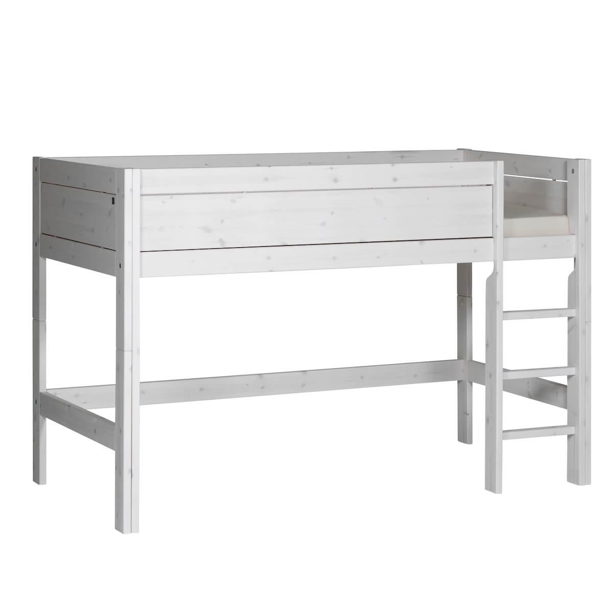 Cama media alta 90x200cm escalera recta Lifetime blanqueado
