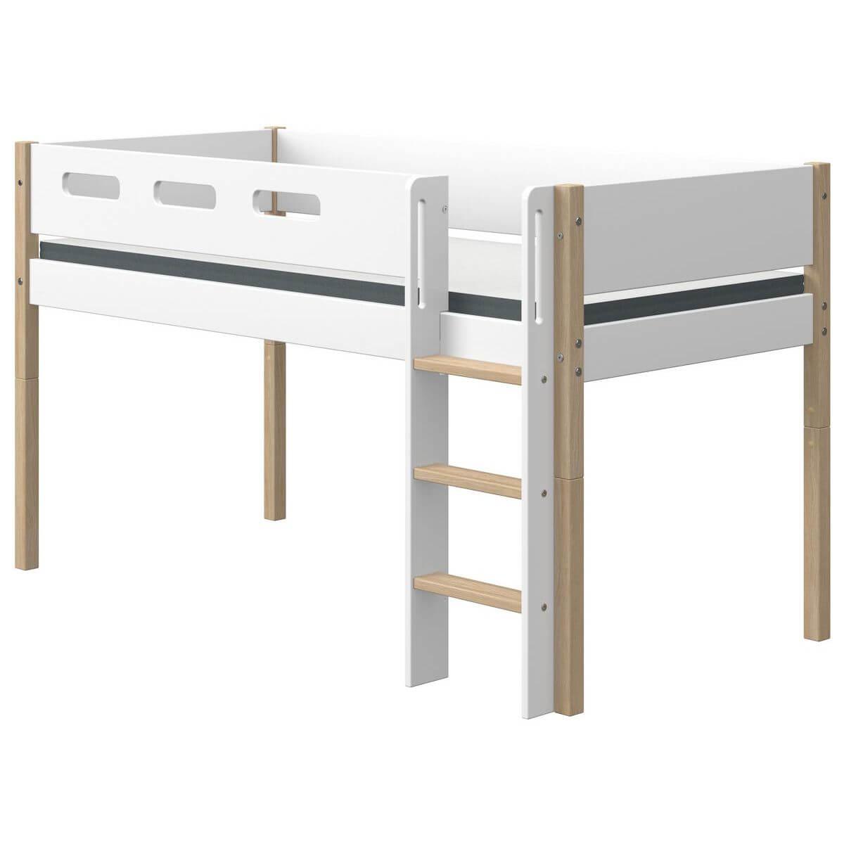 Cama media alta 90x200cm escalera recta NOR Flexa roble-blanco