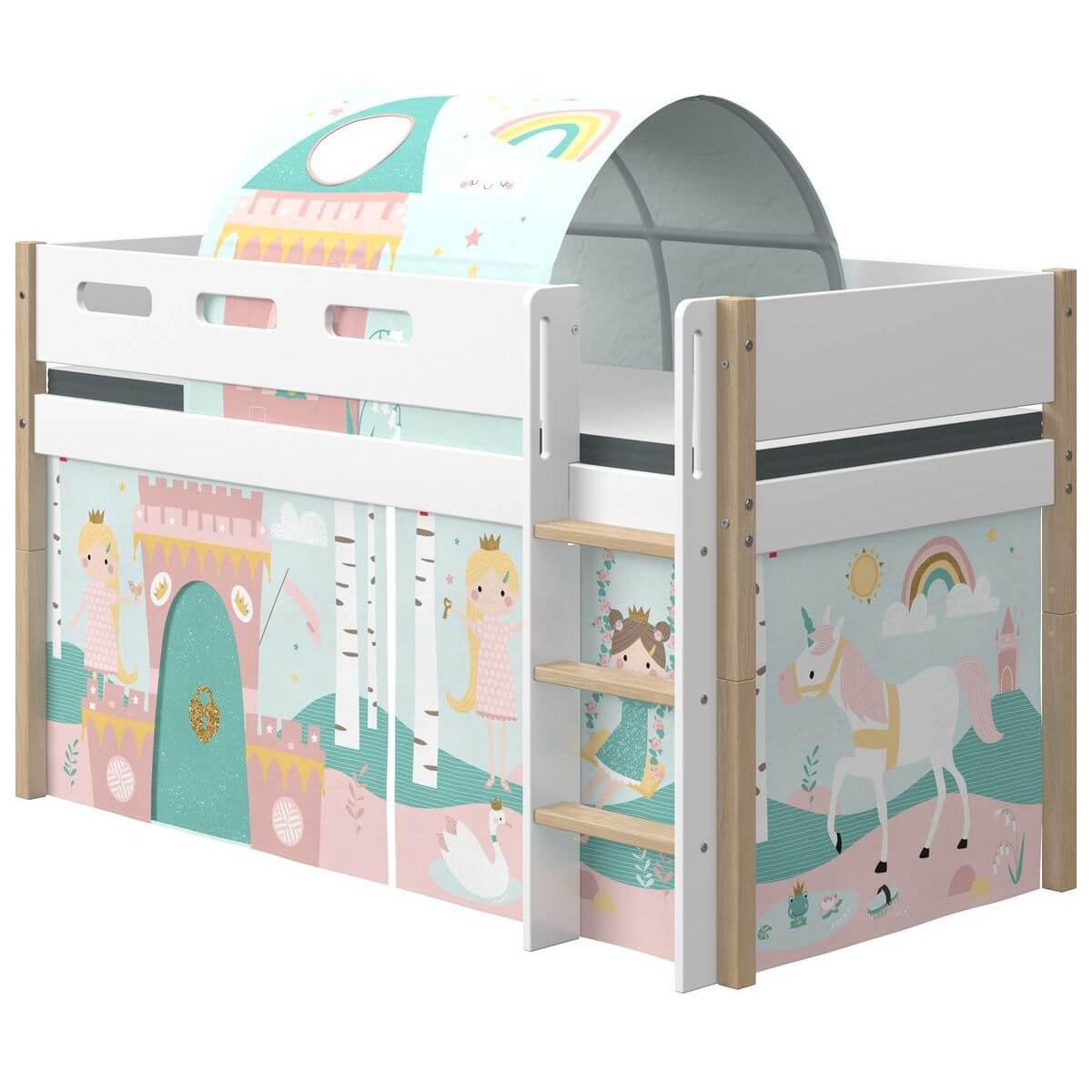 Cama media alta 90x200cm escalera recta NOR Flexa roble-blanco