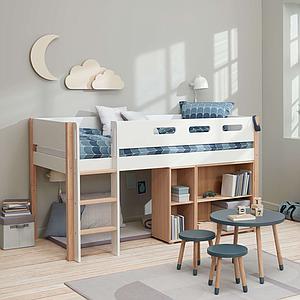 Cama media alta 90x200cm escalera recta NOR Flexa roble-blanco