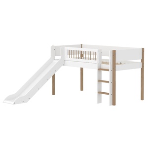 Cama media alta 90x200cm escalera recta-tobogán-barrera barras NOR Flexa blanco-roble
