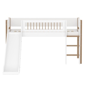 Cama media alta 90x200cm escalera recta-tobogán-barrera barras NOR Flexa blanco-roble
