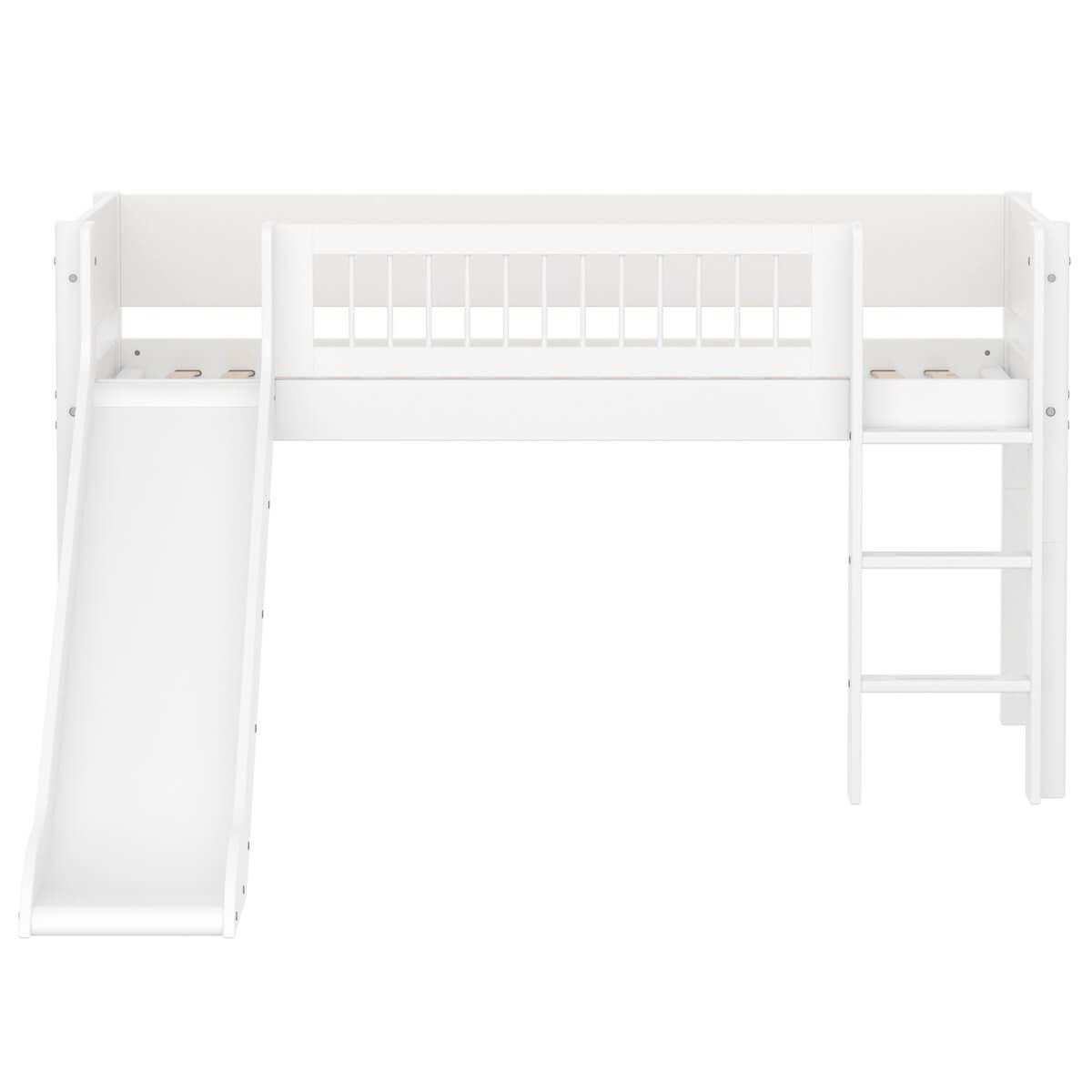 Cama media alta 90x200cm escalera recta-tobogán-barrera barras WHITE Flexa
