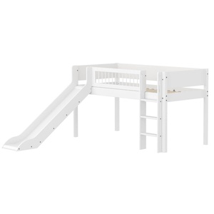 Cama media alta 90x200cm escalera recta-tobogán-barrera barras WHITE Flexa