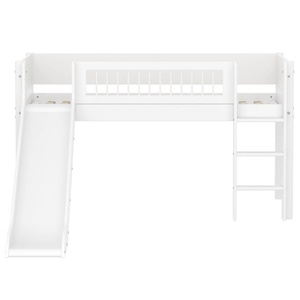 Cama media alta 90x200cm escalera recta-tobogán-barrera barras WHITE Flexa