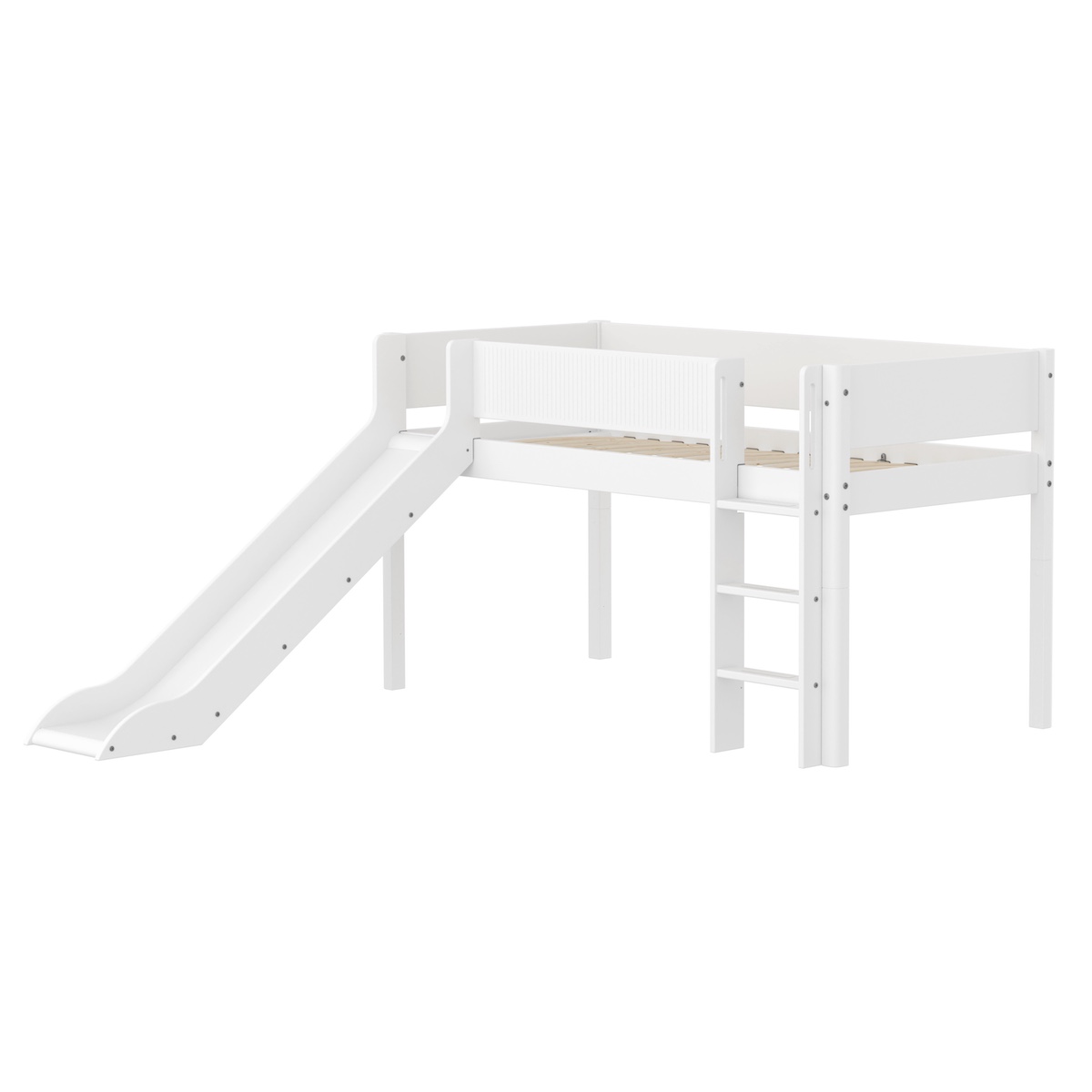 Cama media alta 90x200cm escalera recta-tobogán-barrera ranuras WHITE Flexa