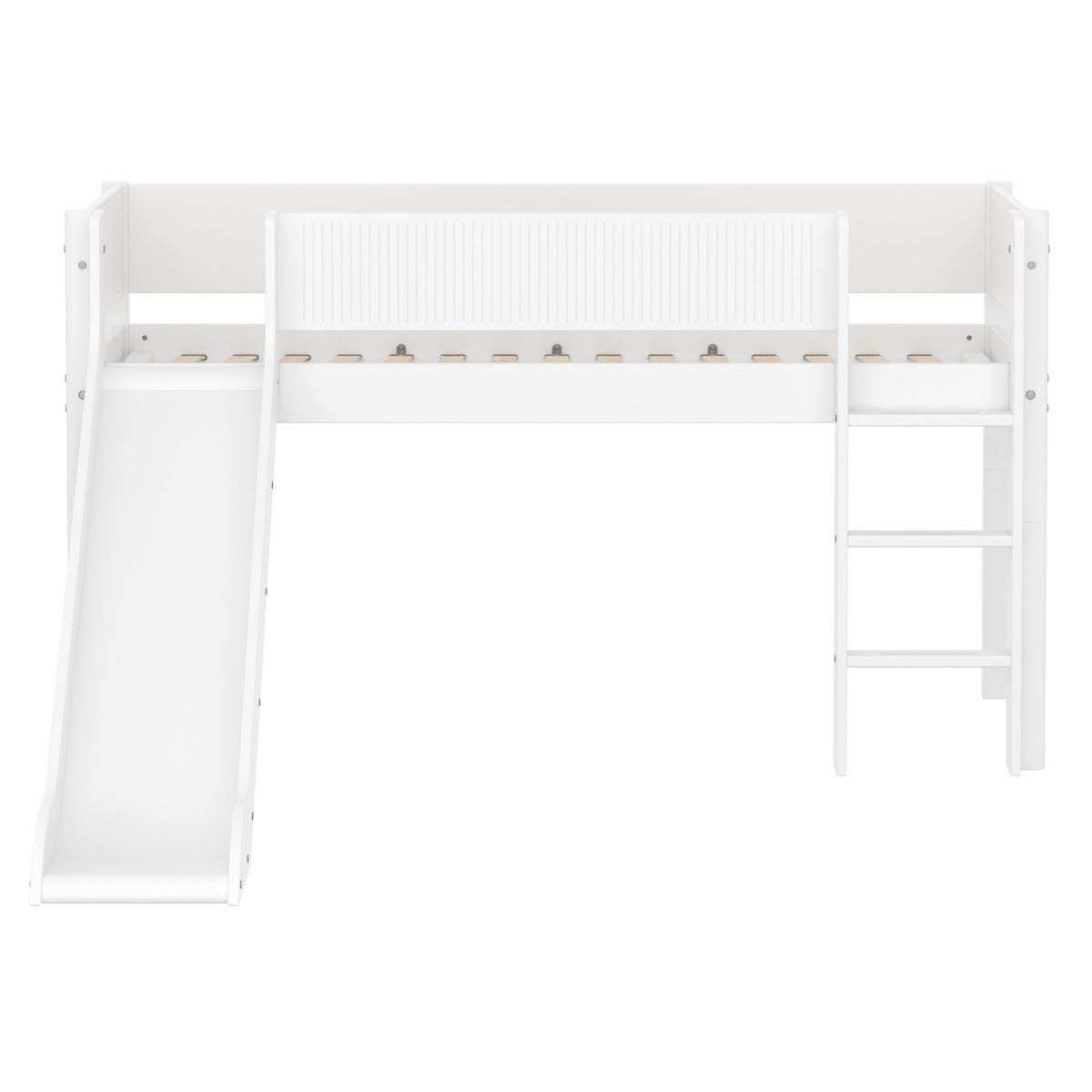 Cama media alta 90x200cm escalera recta-tobogán-barrera ranuras WHITE Flexa