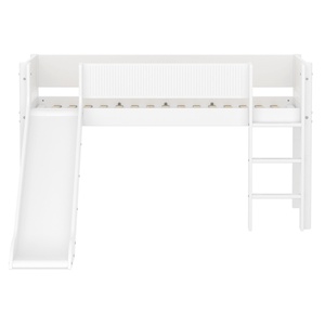 Cama media alta 90x200cm escalera recta-tobogán-barrera ranuras WHITE Flexa