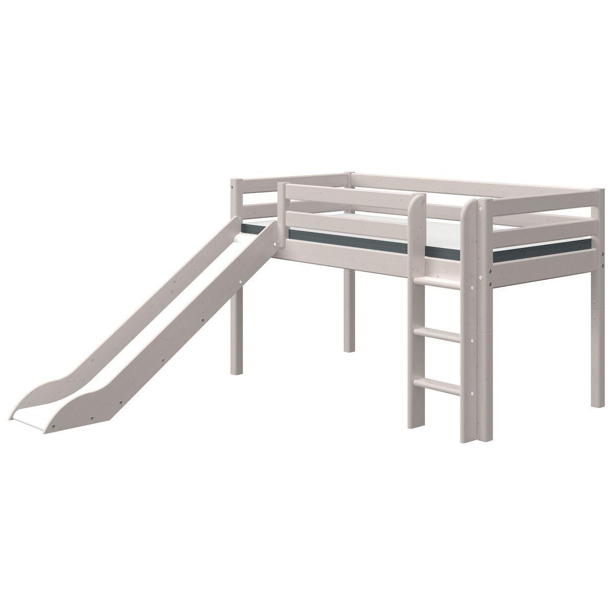 Cama media alta 90x200cm escalera recta-tobogán CLASSIC Flexa grey washed