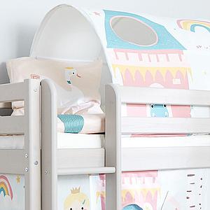 Cama media alta 90x200cm escalera recta-tobogán CLASSIC Flexa grey washed