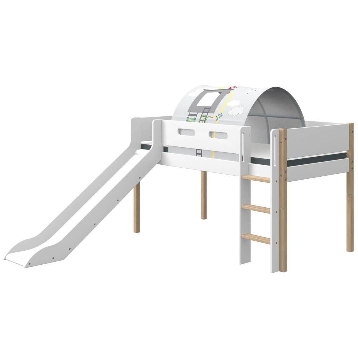Cama media alta 90x200cm escalera recta-tobogán NOR Flexa roble-blanco