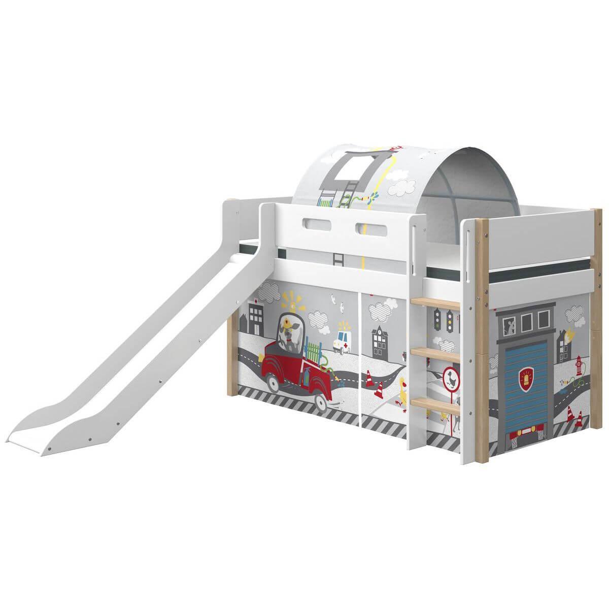 Cama media alta 90x200cm escalera recta-tobogán NOR Flexa roble-blanco