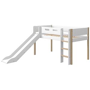 Cama media alta 90x200cm escalera recta-tobogán NOR Flexa roble-blanco