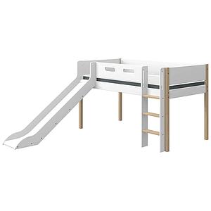 Cama media alta 90x200cm escalera recta-tobogán NOR Flexa roble-blanco