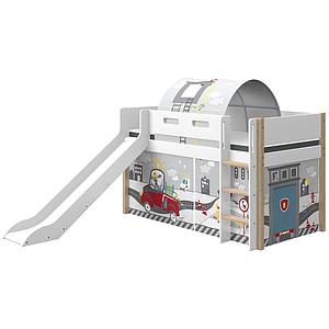 Cama media alta 90x200cm escalera recta-tobogán NOR Flexa roble-blanco