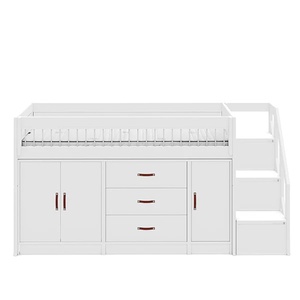 Cama media alta 90x200cm somier Deluxe-escalera cajones All-in-One Lifetime blanco