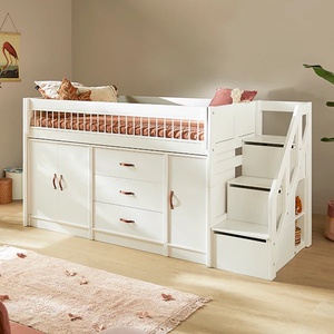 Cama media alta 90x200cm somier Deluxe-escalera cajones All-in-One Lifetime blanco