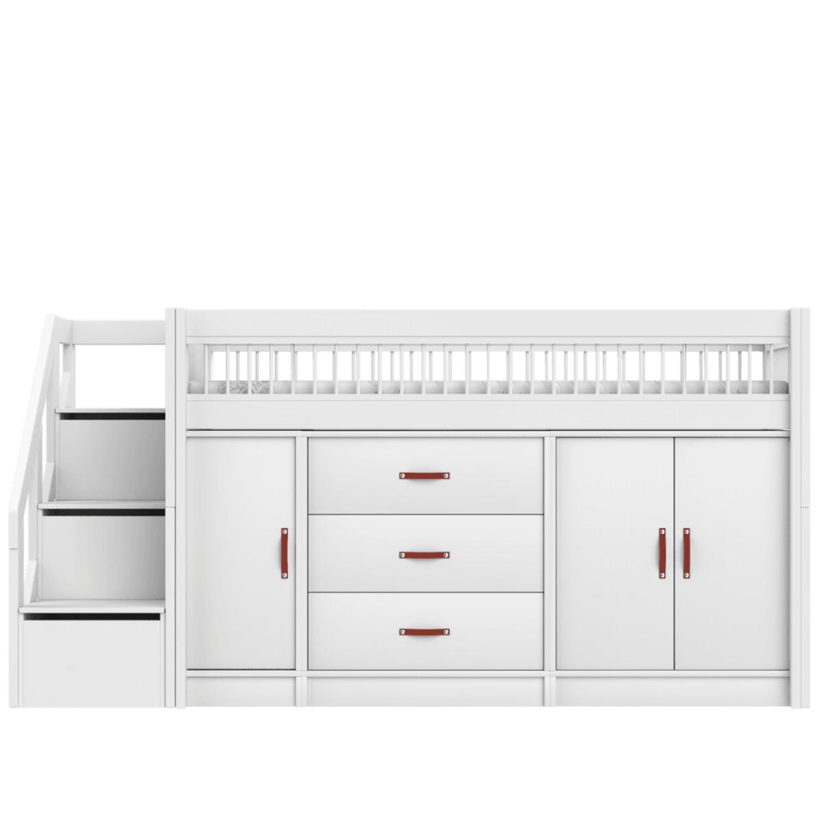 Cama media alta All-in-One 90x200cm escalera cajones BREEZE Lifetime Somier Deluxe blanco