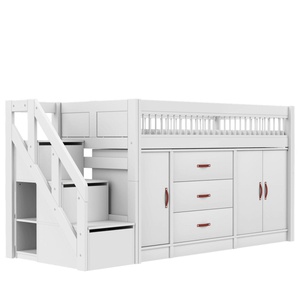 Cama media alta All-in-One 90x200cm escalera cajones BREEZE Lifetime Somier Deluxe blanco