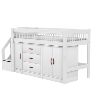 Cama media alta All-in-One 90x200cm escalera cajones BREEZE Lifetime Somier Deluxe blanco