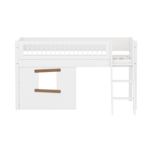 Cama media-alta casa árbol 90x200cm escalera inclinada-barrera barras WHITE Flexa roble ventana