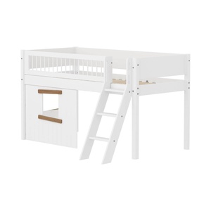 Cama media-alta casa árbol 90x200cm escalera inclinada-barrera barras WHITE Flexa roble ventana