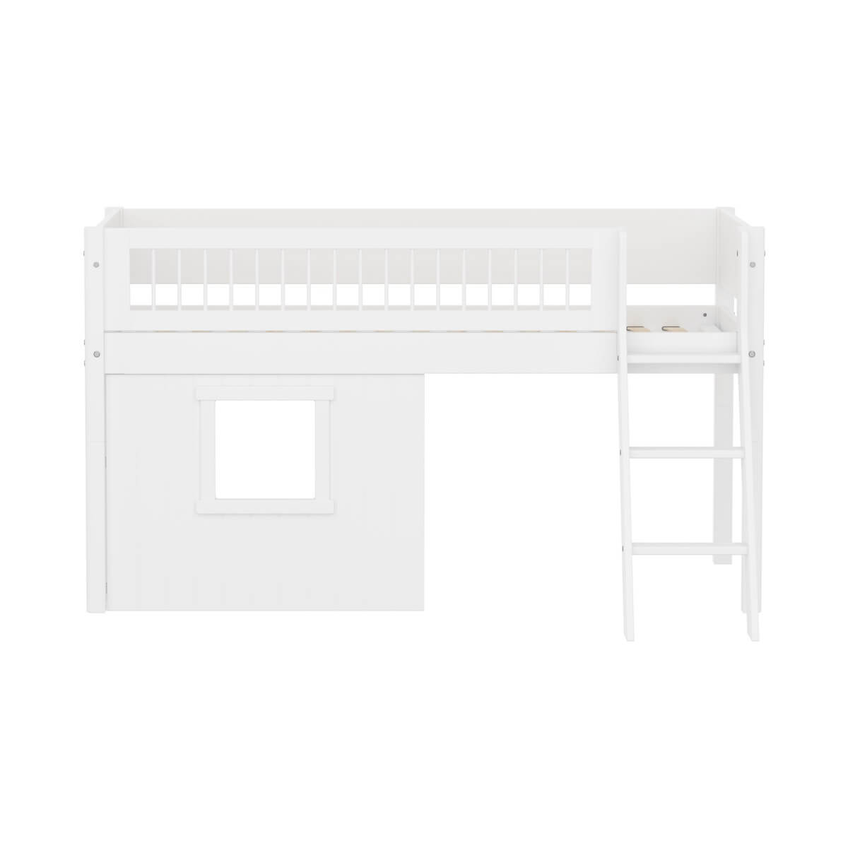 Cama media-alta casa árbol 90x200cm escalera inclinada-barrera barras WHITE Flexa