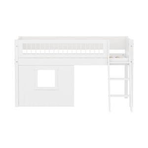 Cama media-alta casa árbol 90x200cm escalera inclinada-barrera barras WHITE Flexa