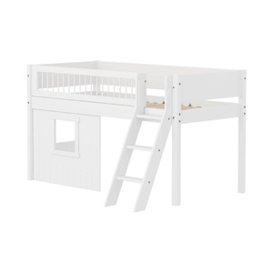 Cama media-alta casa árbol 90x200cm escalera inclinada-barrera barras WHITE Flexa