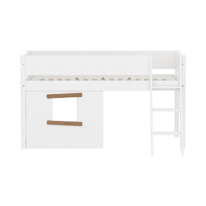 Cama media-alta casa árbol 90x200cm escalera inclinada-barrera ranuras WHITE Flexa roble ventana