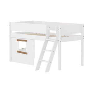 Cama media-alta casa árbol 90x200cm escalera inclinada-barrera ranuras WHITE Flexa roble ventana