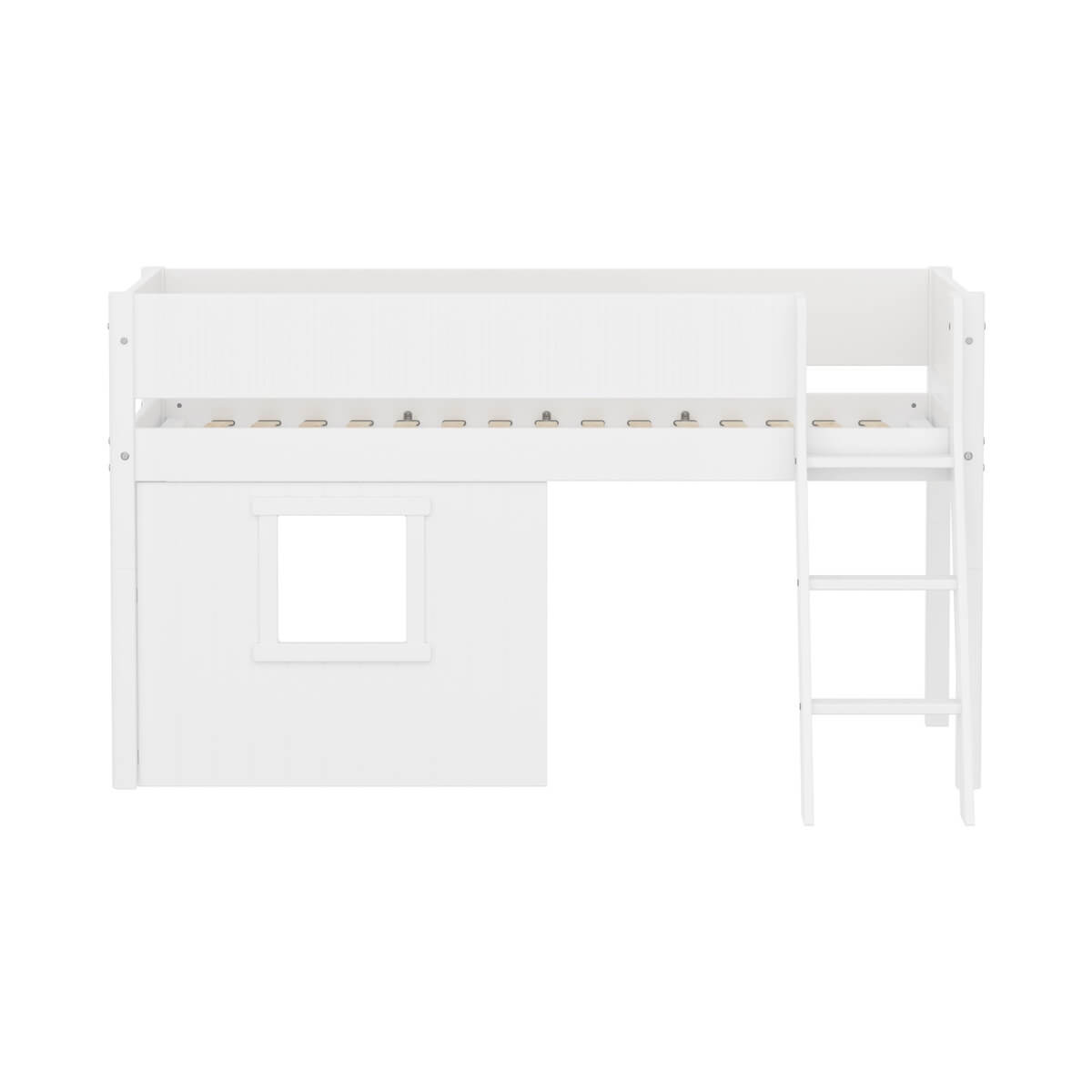 Cama media-alta casa árbol 90x200cm escalera inclinada-barrera ranuras WHITE Flexa