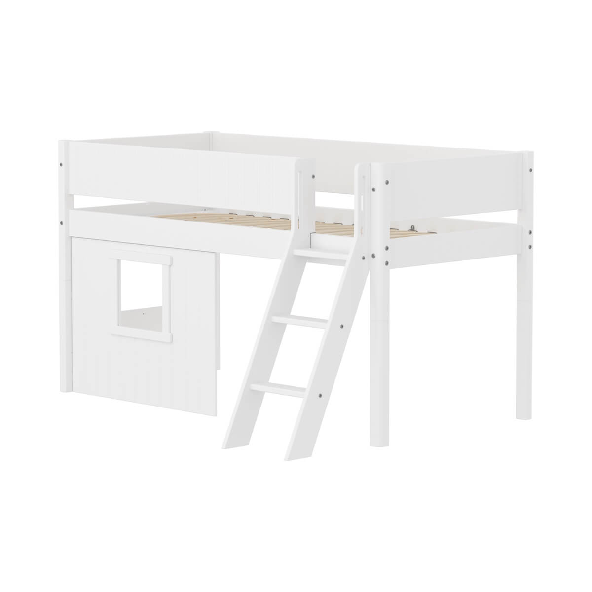 Cama media-alta casa árbol 90x200cm escalera inclinada-barrera ranuras WHITE Flexa