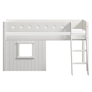 Cama media-alta casa árbol 90x200cm escalera inclinada WHITE Flexa blanco ventana