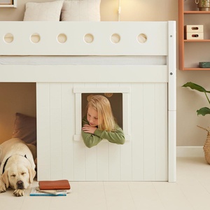 Cama media-alta casa árbol 90x200cm escalera inclinada WHITE Flexa blanco ventana
