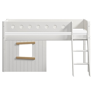 Cama media-alta casa árbol 90x200cm escalera inclinada WHITE Flexa roble ventana