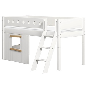 Cama media-alta casa árbol 90x200cm escalera inclinada WHITE Flexa roble ventana