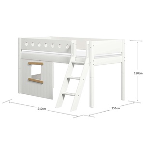 Cama media-alta casa árbol 90x200cm escalera inclinada WHITE Flexa roble ventana