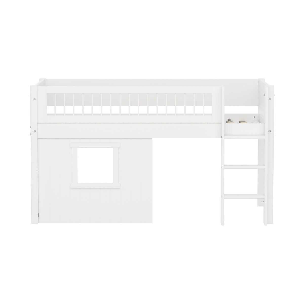 Cama media-alta casa árbol 90x200cm escalera recta-barrera barras WHITE Flexa