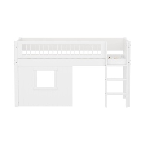 Cama media-alta casa árbol 90x200cm escalera recta-barrera barras WHITE Flexa