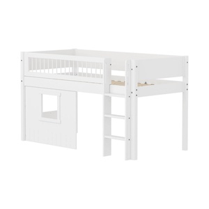 Cama media-alta casa árbol 90x200cm escalera recta-barrera barras WHITE Flexa