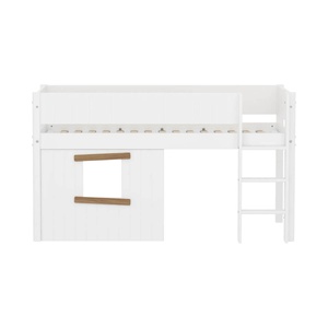Cama media-alta casa árbol 90x200cm escalera recta-barrera ranuras WHITE Flexa roble ventana