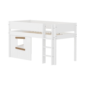Cama media-alta casa árbol 90x200cm escalera recta-barrera ranuras WHITE Flexa roble ventana