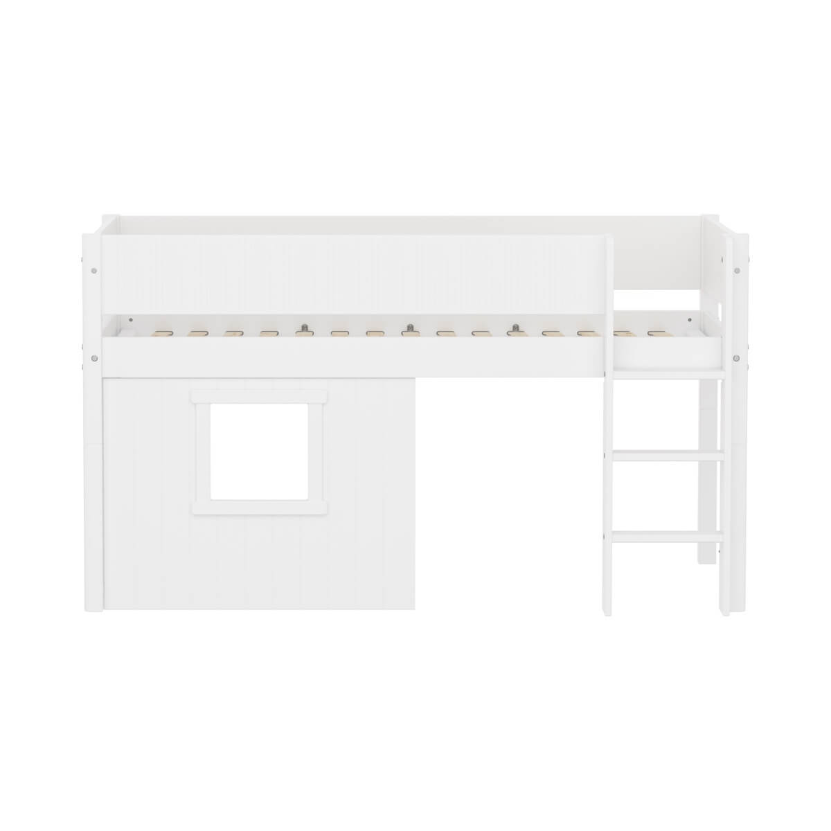 Cama media-alta casa árbol 90x200cm escalera recta-barrera ranuras WHITE Flexa