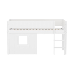 Cama media-alta casa árbol 90x200cm escalera recta-barrera ranuras WHITE Flexa