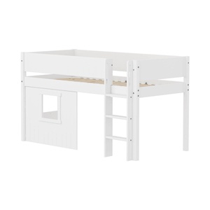 Cama media-alta casa árbol 90x200cm escalera recta-barrera ranuras WHITE Flexa