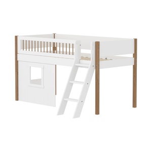 Cama media-alta casa árbol 90x200cm NOR escalera inclinada-barrera barras Flexa blanco ventana