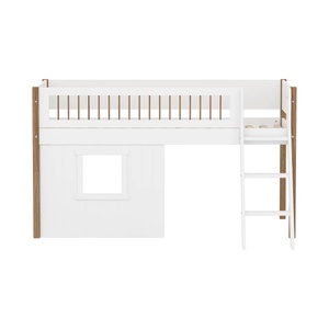 Cama media-alta casa árbol 90x200cm NOR escalera inclinada-barrera barras Flexa blanco ventana