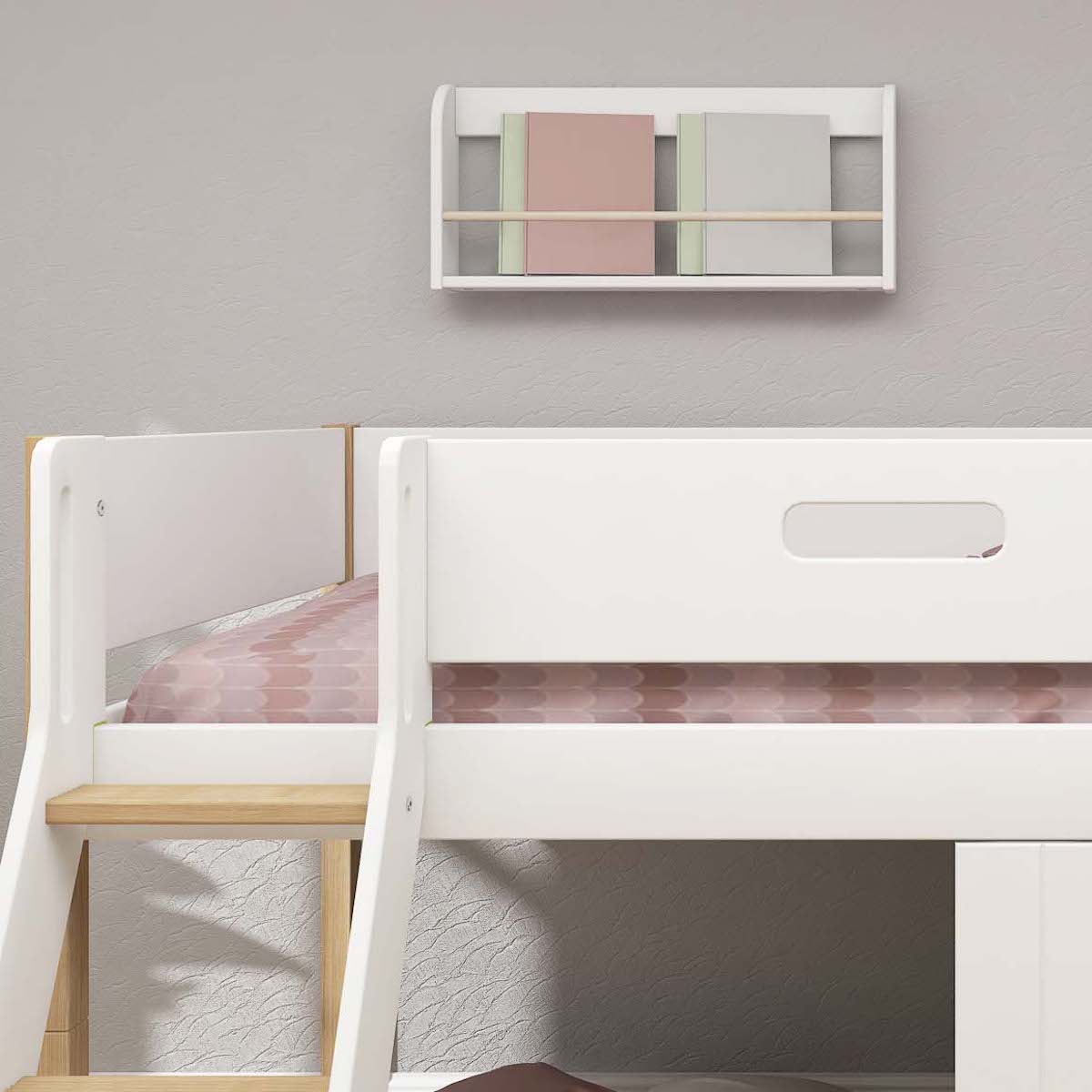 Cama media-alta casa árbol 90x200cm NOR escalera inclinada blanco ventana